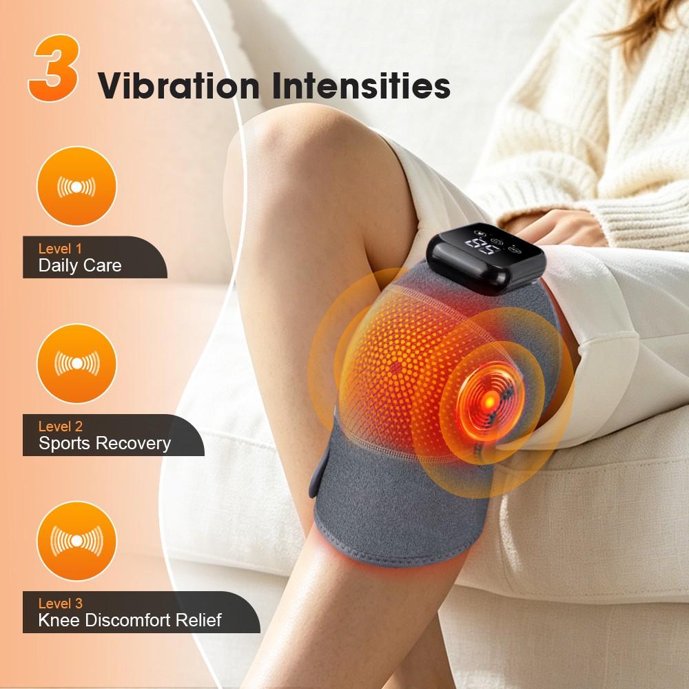 Hot compress vibrating knee joint massager, extended heating knee pad, 3 types of vibration and 3 levels of hot compress, massage knee pad, adjustable extension strap for joint discomfort, suitable for gifting to parents and friends