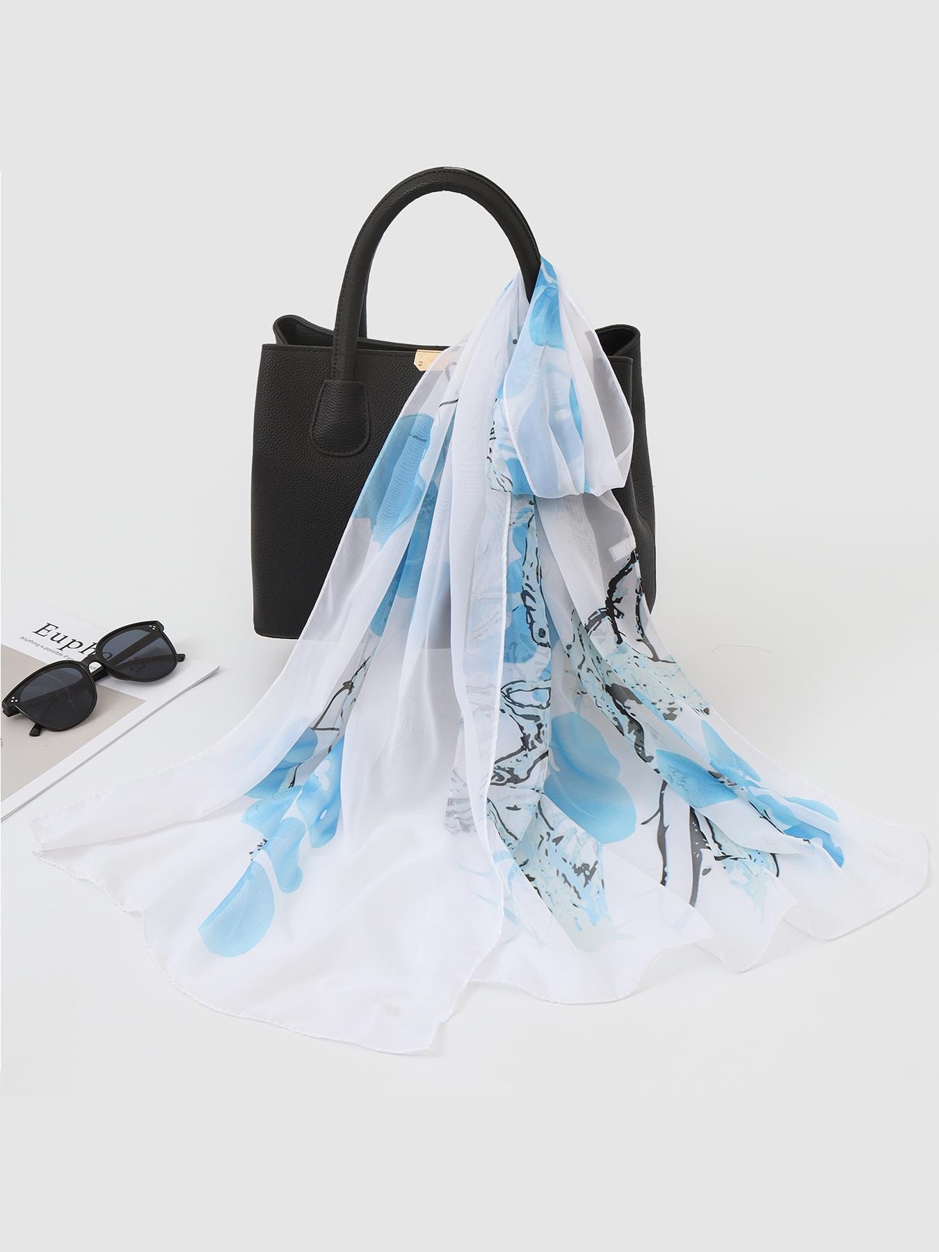 New Floral Print Scarf for Women, Lightweight Korean Style Sun Protection Shawl, Long Chiffon Wrap for Beach and Air Conditioning