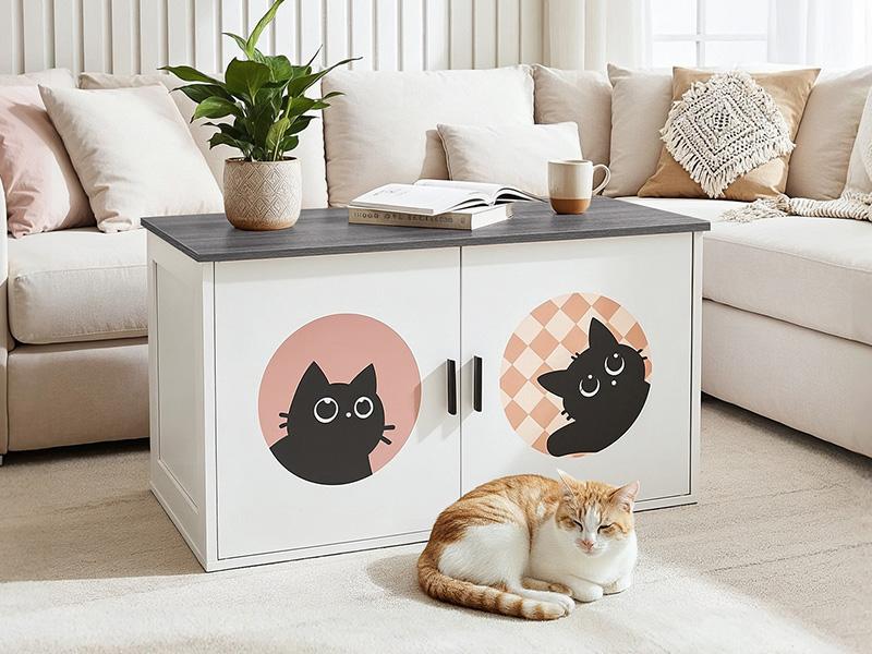 HOOBRO Cat Litter Box Enclosure with Cute Cat Patterns and Arched Entrance, Hidden Litter Box Enclosure Furniture, 31.3"L x 17.7"W x 17.3"H, Litter Box Cabinet, Side Table HOOBRO Cat Litter Box Enclosure with Cute Cat Patterns and Arched Entrance, Hidden Litter Box Enclosure Furniture, 31.3"L x 17.7"W x 17.3"H, Litter Box Cabinet, Side Table