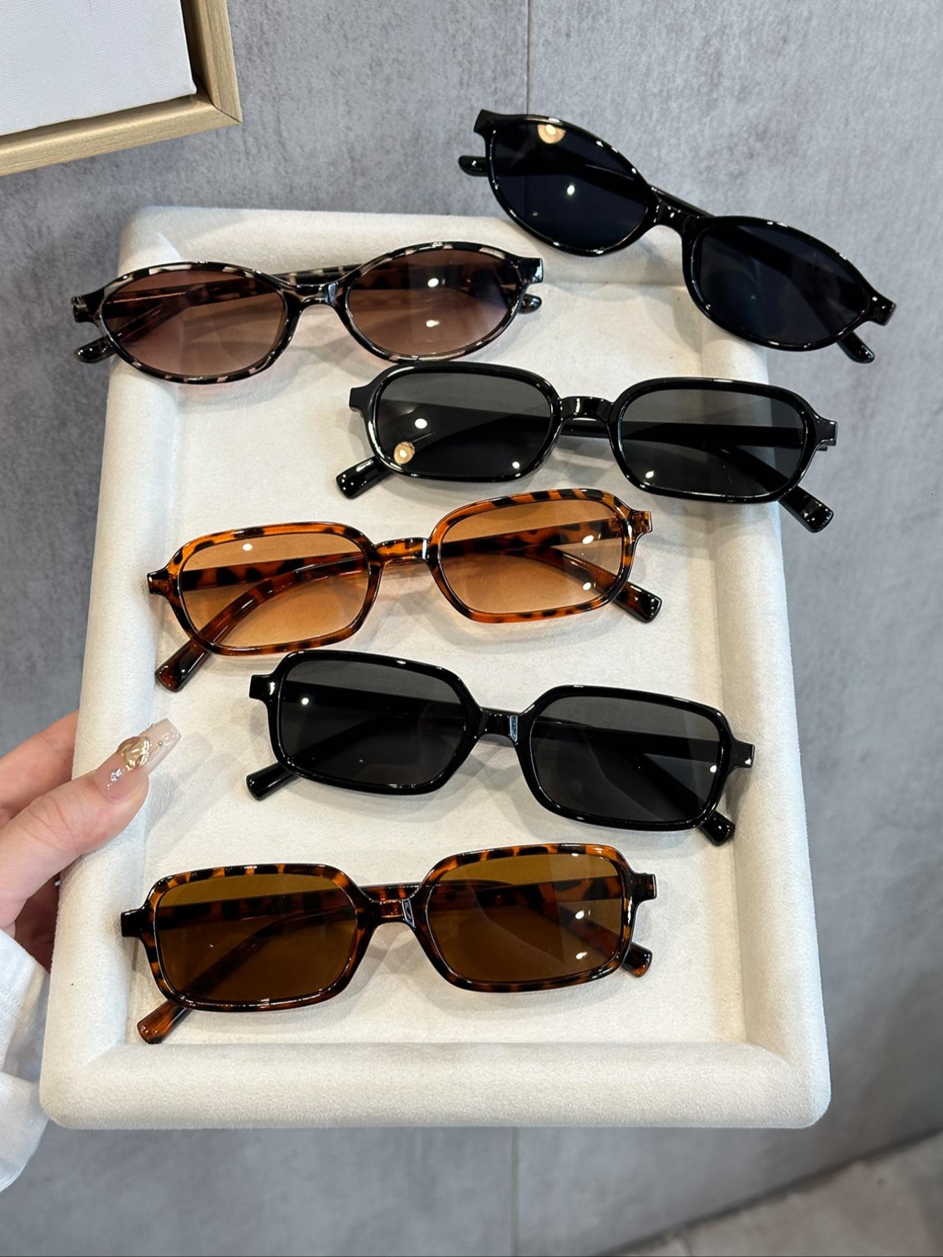 Unisex Retro Elegant Fashionable Tortoiseshell Sunglasses, Small Frame Multicolor Shades, Perfect for Driving Camping Shopping Golfing, 6 Pairs Pack