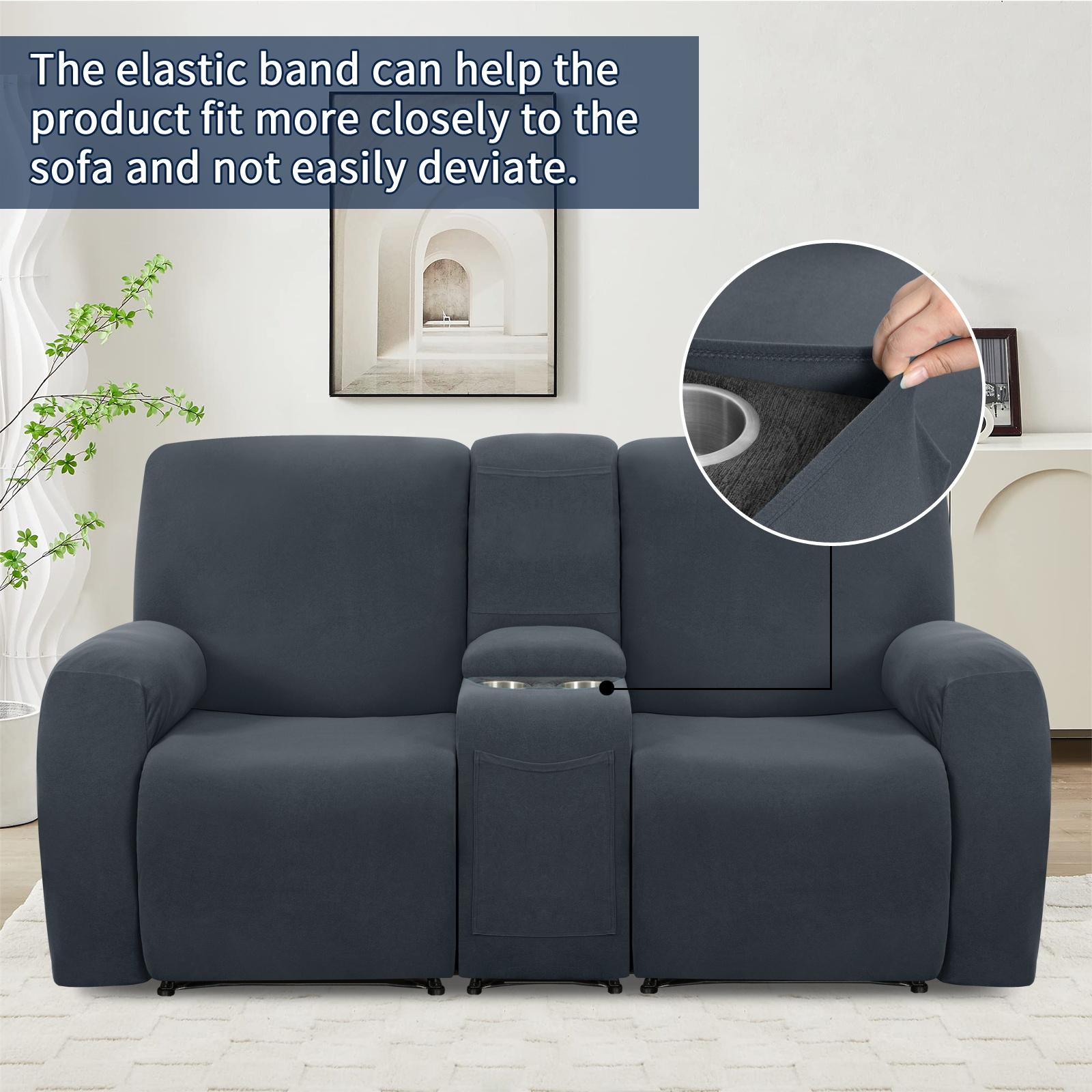 Easy-Going Recliner Loveseat Cover, Cover Only, Cover With Center Console Sofa Slipcover Soft Fitted Fleece 2 Seats Couch with Holder and Storage Washable Furniture Protector