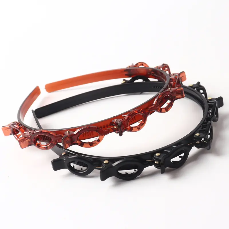 Double Layer Hairband with Clips for Women Nonslip Twist Plait Headband Layered Hair Braiding Tool Braided Headband with Alligator Clips Bangs Hairstyle Styling Fixed Hair Accessories Makeup Head Bands