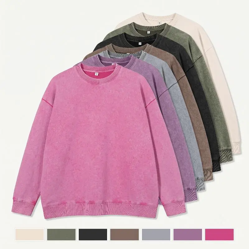 Men's Cotton Crewneck Sweatshirt 1/3 Pack, Washed Look Pullover Top, Distressed Design Long Sleeve Casual Wear, Loopback Interior Fabric, Relaxed Fit Clothing, Soft Cotton Apparel Layer, Vintage Inspired Streetwear Style, Comfortable Everyday Men's Outfit