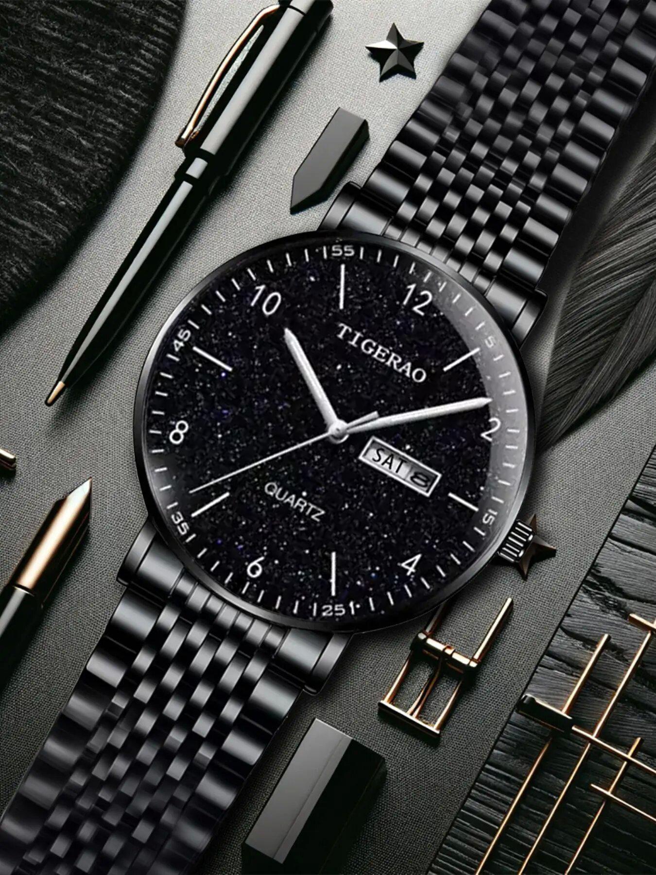 Men's Classic Business Fashion Round Dial Quartz Watch, Luminous Pointer Design Wristwatch for Men, Ideal Holiday Gift for Men, with Box