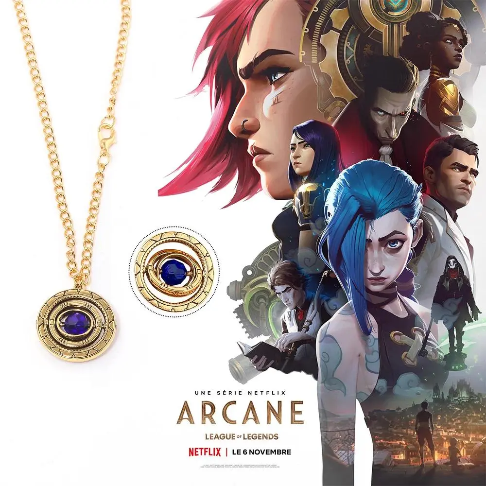 New Arcane Season 2 Ekko Jinx Necklace Anime Arcane Powder Rotating Hex Crystal Pendant Piltover Cosplay Prop Fans Girls Gift
