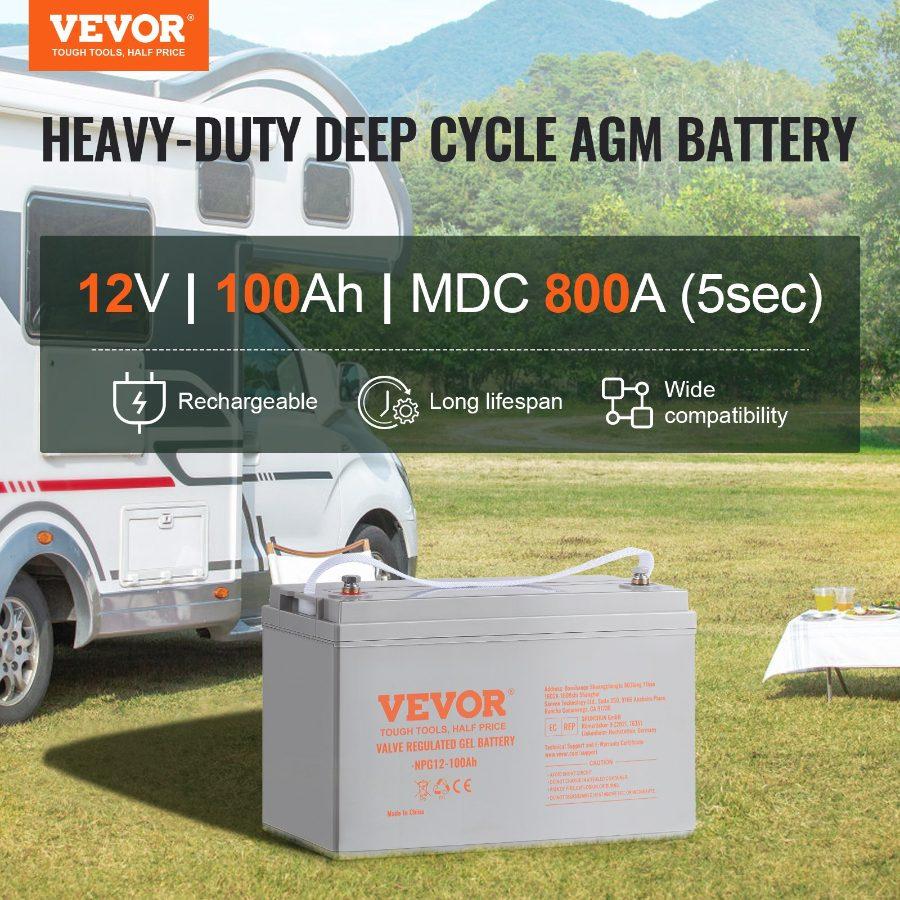 VEVOR 12V 100AH AGM Deep Cycle Batteries, 800A Low Self-Discharge Secondary Rechargeable Battery with Terminal Posts, for Boat, Solar Off-Grid Systems