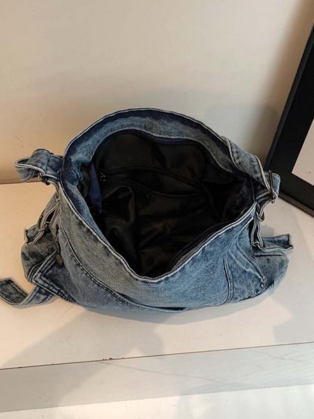 Retro denim messenger bag, old washing process, unique tailoring button design, casual fashion and versatile colors are optional, lazy style personality denim messenger bag, suitable for daily travel, etc., Denim shoulder bag, Crossbody shoulder bag