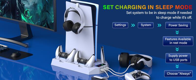 Charging Base Cooling stand for PS5 Slim/Standard, with 3 Level Turbo Cooling Fan ps5 Accessories White