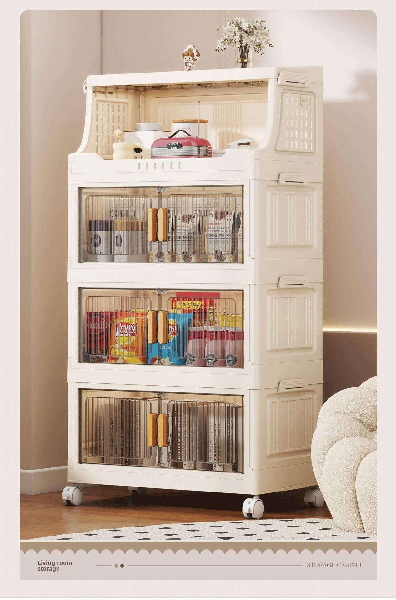 Large-capacity covered multi-tier stackable storage cabinet, wheeled foldable plastic storage cabinet, closet organizer and storage box, decorative cube closet organizer, for living room, bedroom, bathroom, office, dormitory, Space Saving Furniture