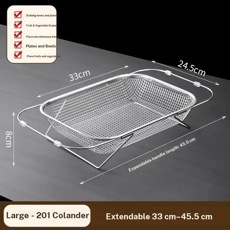 Extendable Stainless Steel Sink Drain Basket, Vegetable Washing Basin Rack, Kitchen Sink Drain Rack, Dishwashing Sink Bowl Rack