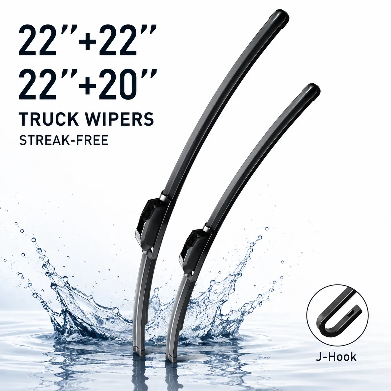 All-Season Windshield Wiper Blades for J-Hook Wiper Arm Zero Noise Zero Streaks Front Wipers OEM Quality Auto Parts Automotive Replacement 22"+22"/ 22"+20"