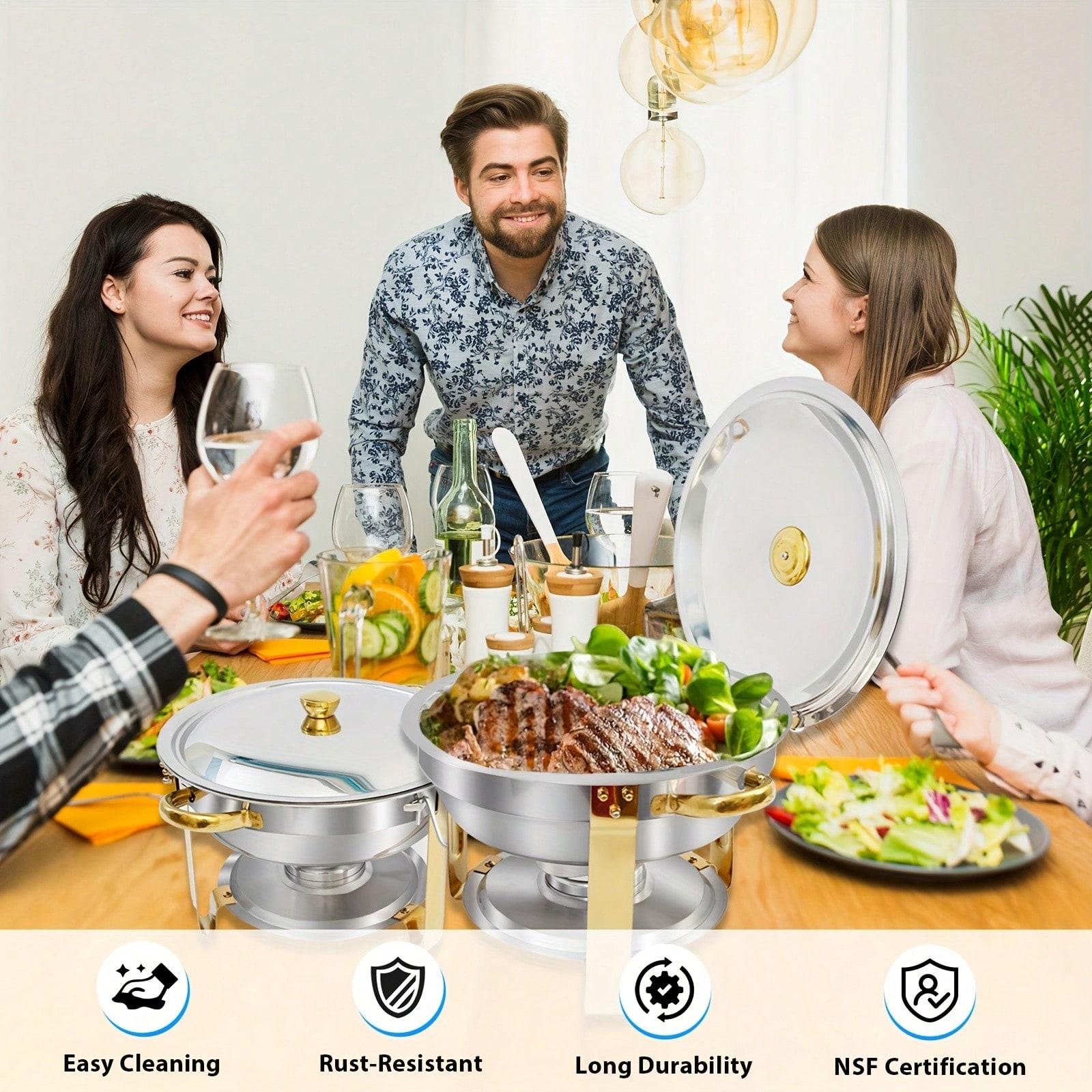 2/4 Pack 5QT Round Stainless Steel Baking Tray Set for buffets, family parties, Christmas parties, dining events - Complete buffet hot plate set, holiday buffet essentials, Casserole Baking Dish | Round baking dishes | Durable buffet utensils