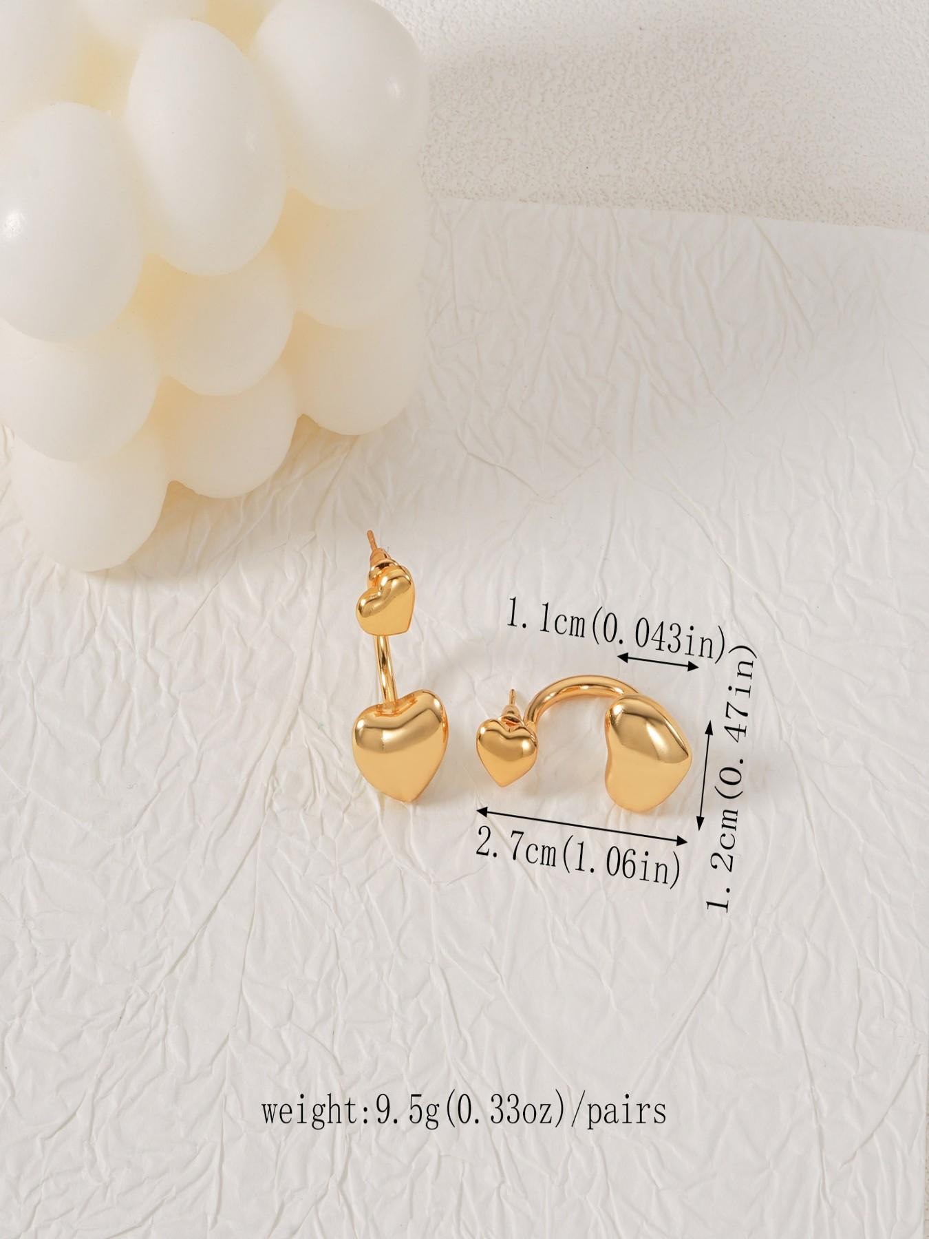 Chic 18k Gold Plated Stud Earrings Set, Creative Heart Design, Elegant Simple Jewelry for Women, All Seasons Fashion Accessories