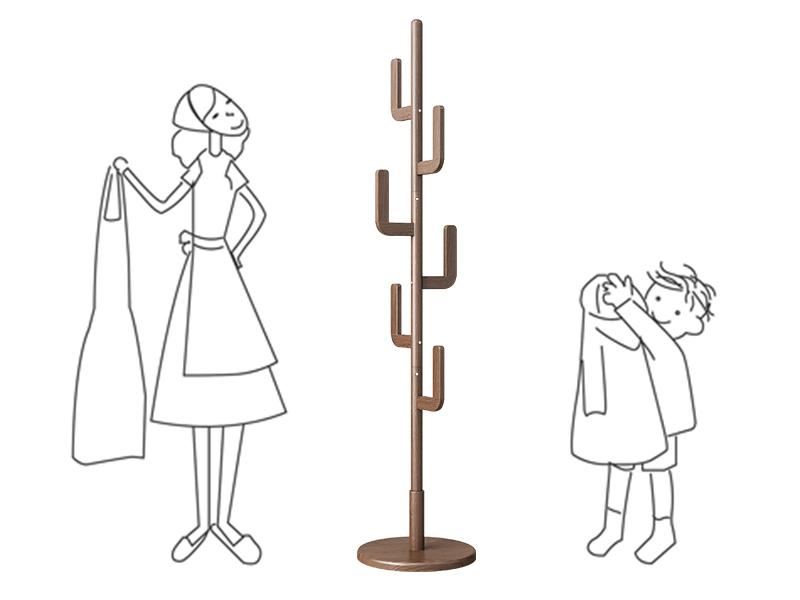 【Summer】Solid Wood Cactus Coat Rack Freestanding, Adjustable Height Wooden Coat Rack Stand with 6 Hooks, Unique Design Coat Tree for Entryway, Bedroom,Coats,Bags
