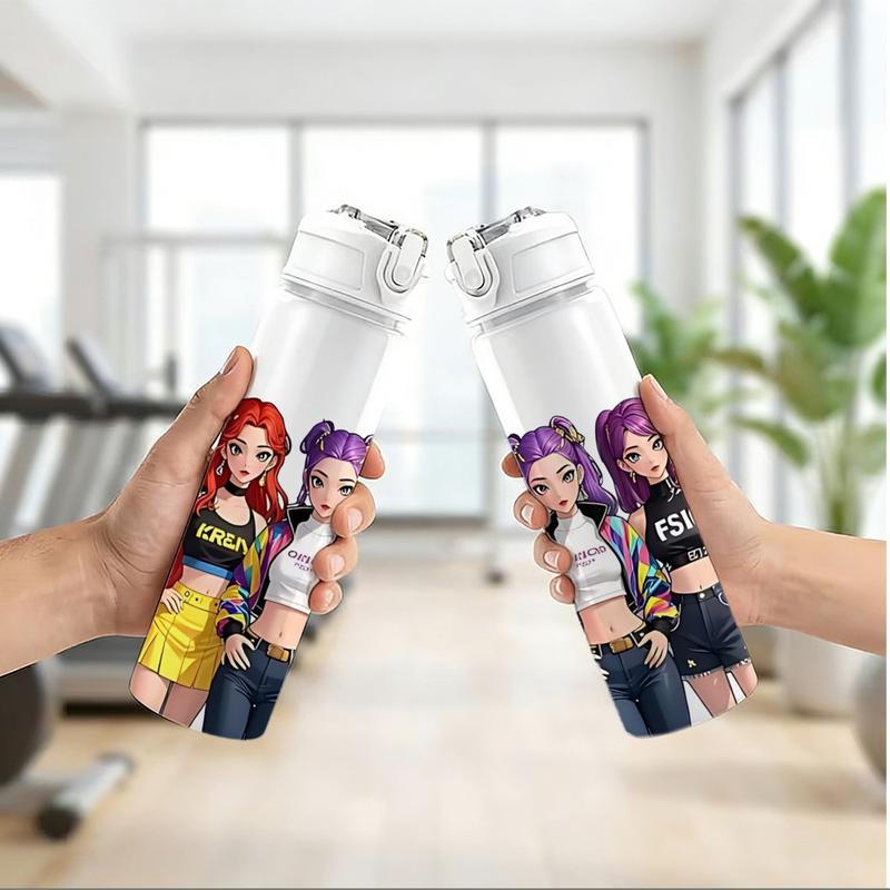 1pc Korean Pop Music Anime Plastic Water Cup with Leakproof Lid & Straw, Tumbler with Lid, Pop Design - 750ml/25oz Large Capacity Durable Plastic Cup for Gym, Travel, Office - Ideal Gift For Birthdays, Gym Hydration, Musicthemed Drinkware