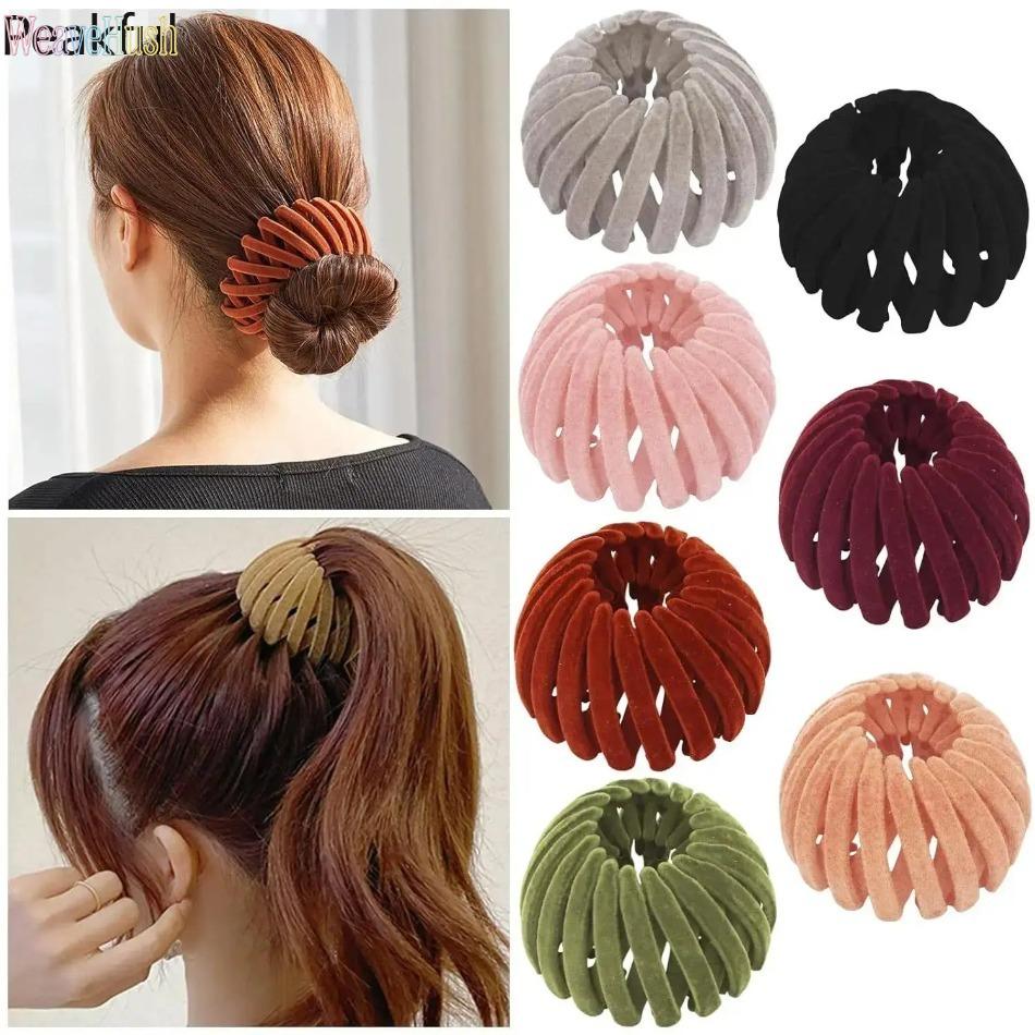 3/5/7‑Pack Expandable Bird Nest Hair Holder, Popular Velvet Lazy Bun Clip Ponytail Fastener, Exquisite Texture Durable Hair Accessory, One‑Step Quick Styling for Daily Home, Party & Outdoor Occasions