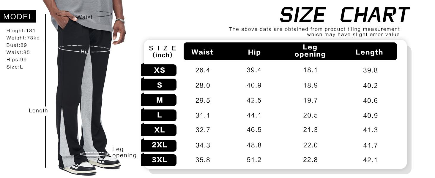 GINGTTO Men's Stacked Flared Sweatpants Loose Patchwork Athletic Streetwear Flares Pants