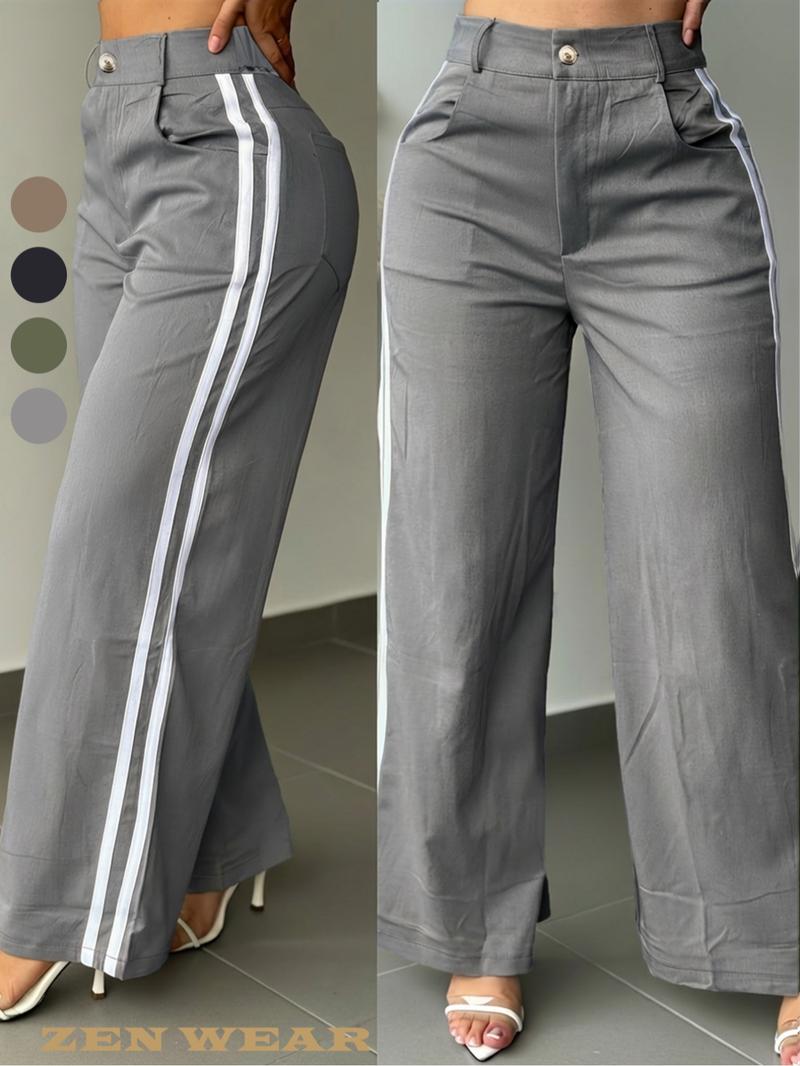 Women's Fall New Long Pants, Side Striped Wide Leg Pants, Vintage Stylish Tall Slim Casual Pants, Fashionable and Comfortable