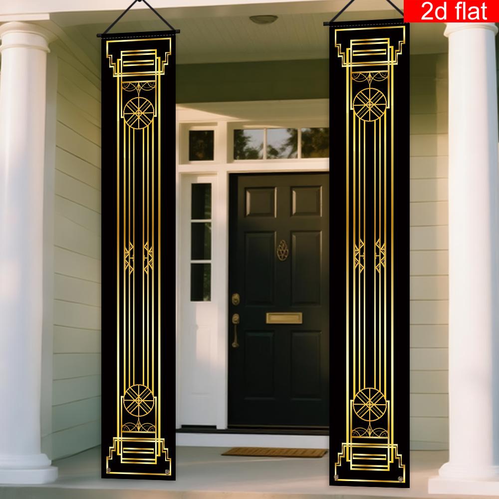 2D Polyester Party Decor Door Flag, Gold Art Deco Style, Vintage Luxury Welcome Banner, Wedding Birthday Party Door Decoration