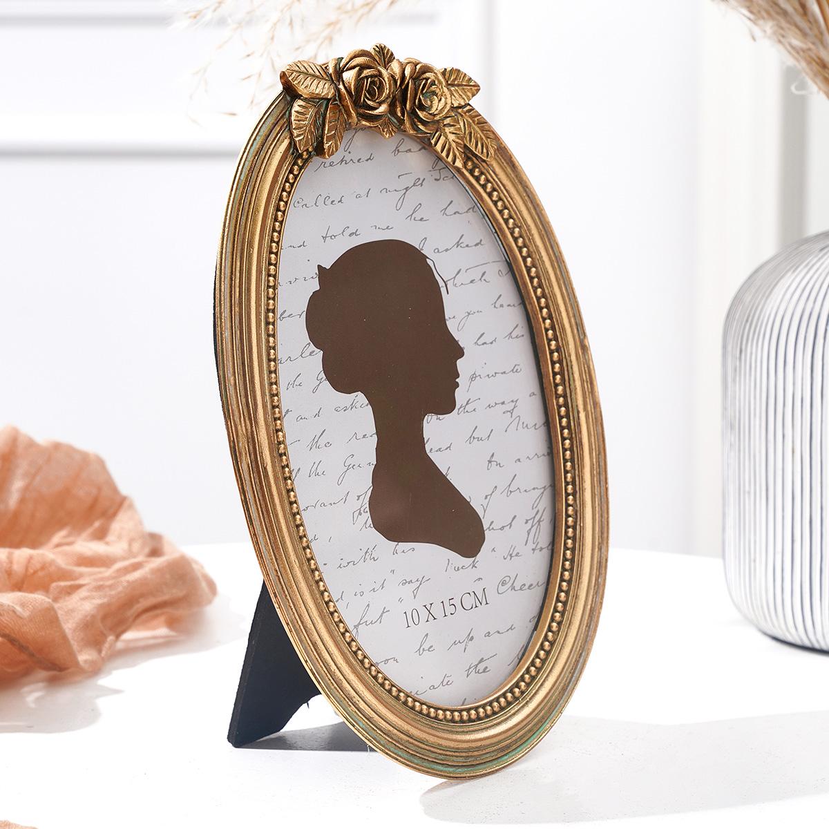 Modern Creative Resin Oval Rose Frame, Simple Home Desktop Decor, Photo Frame for Bedroom Office Study Desk
