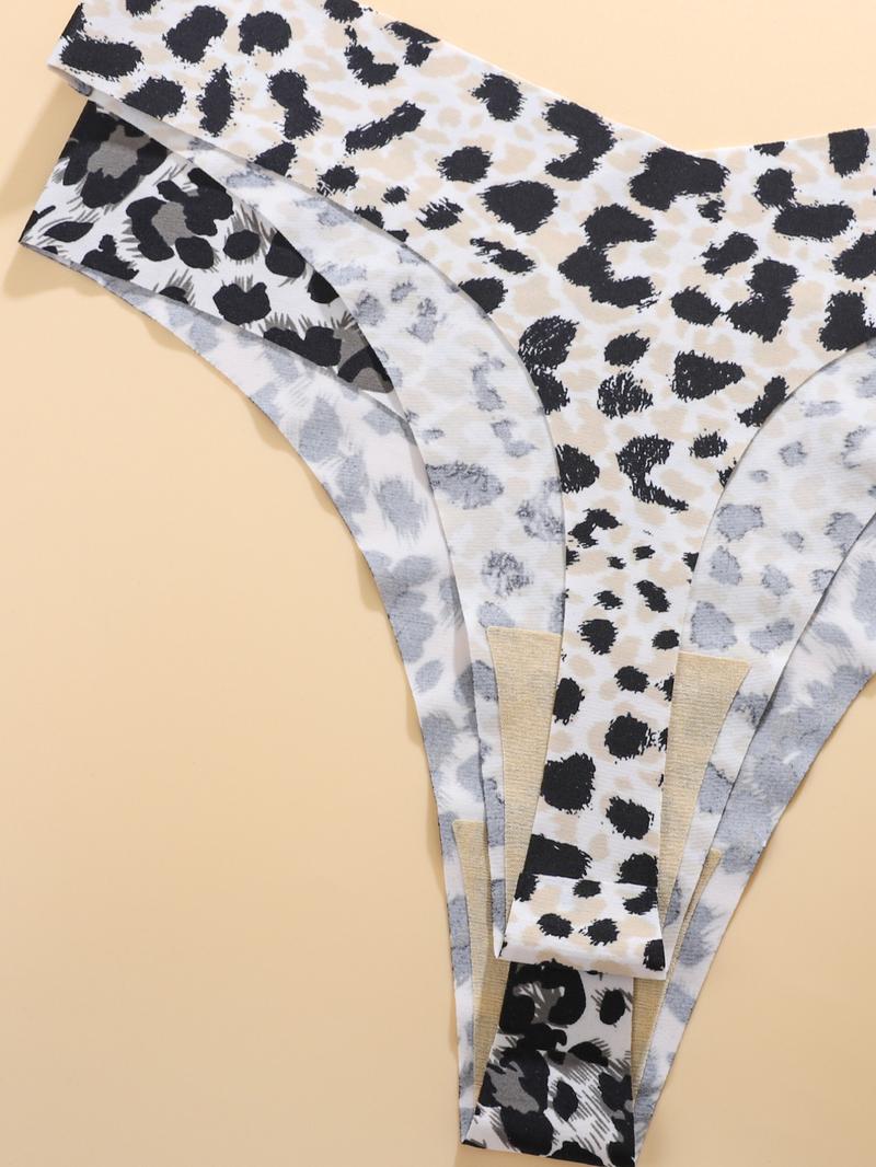 Women's Solid & Leopard Print Underwear Set, Casual Elegant Panty, Comfortable Skin-Friendly V-Shape Pull-Up Waist Design, Seamless Sporty Thongs, 8 Pieces