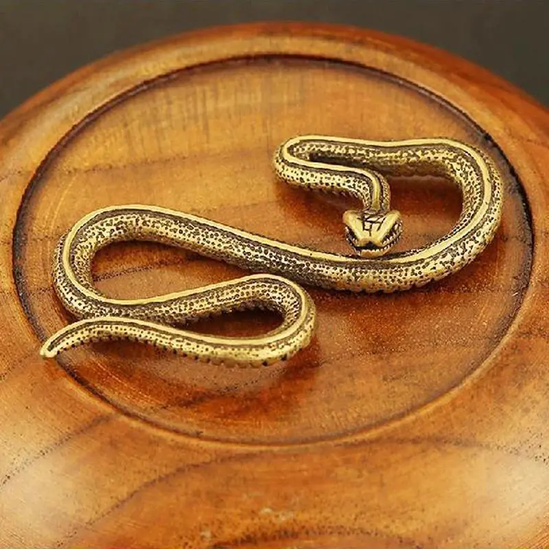 Antique Bronze Copper Brass Mini Snake Motif Figurines, Pure Copper Miniatures Statue for Interior Decoration, Desktop Ornament with Tea Time Charm (Toys & Hobbies Classic Novelty Stress Relief Toy)