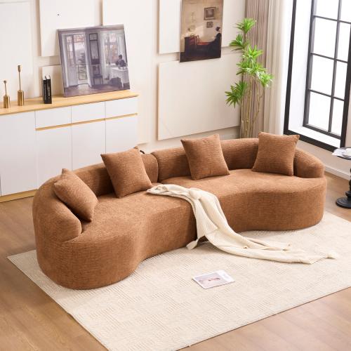 【Bellemave】Curved Boneless Sofa,Compression Modular 110'' Sectional,White High-Density,Couches Sleeper for Living Room Bedroom Apartment Lounge,Chenille