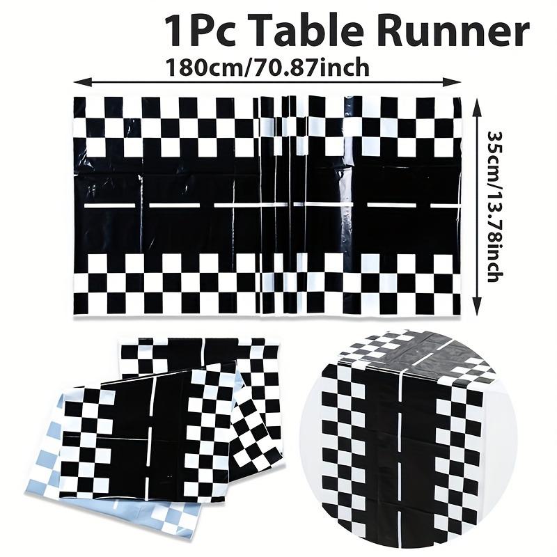 1 piece, racing track fashion table runner, rectangular black and white checkered racing track table runner tablecloth – racing party tablecloth decoration