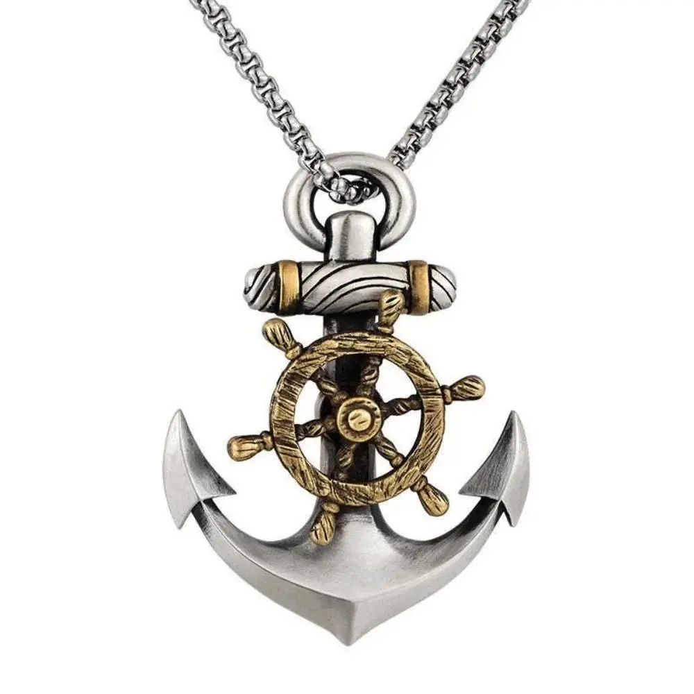 Simple Retro Creative Trend Navy Pirate Anchor Pendant Necklace Men and Women Rudder Punk Jewelry Banquet Niche Popular Pendant
