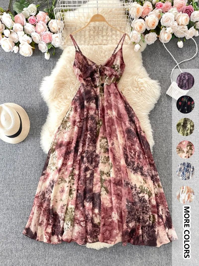 Women's Boho Floral-Print Cami Dress, Fashion Casual A-Line Dress for Beach Holiday Vacation, Perfect for Summer Women's Boho Floral-Print Cami Dress, Fashion Casual A-Line Dress for Beach Holiday Vacation, Perfect for Summer