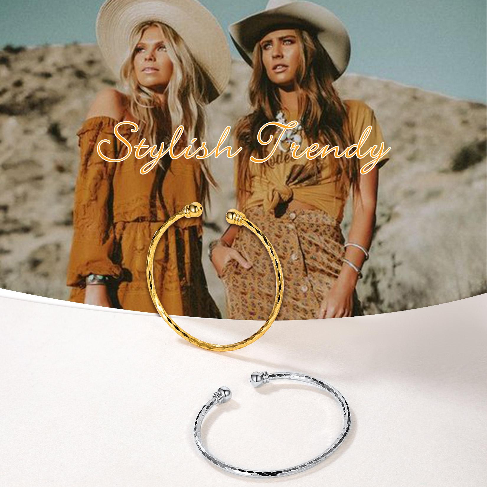 FindChic Simple Cuff Bracelet Fine Bracelets Fashion Jewelry Open Bangle Cuff Bracelets Everyday Jewelry For Women Men Girlfriend Boyfriend