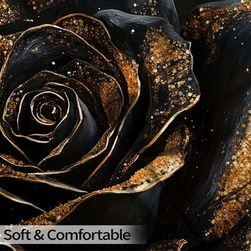 Gold Rose Print Bedding Set, 1 Duvet Cover + 2 Pillowcases, High-Definition Printing, Home & Dormitory Bed Linen