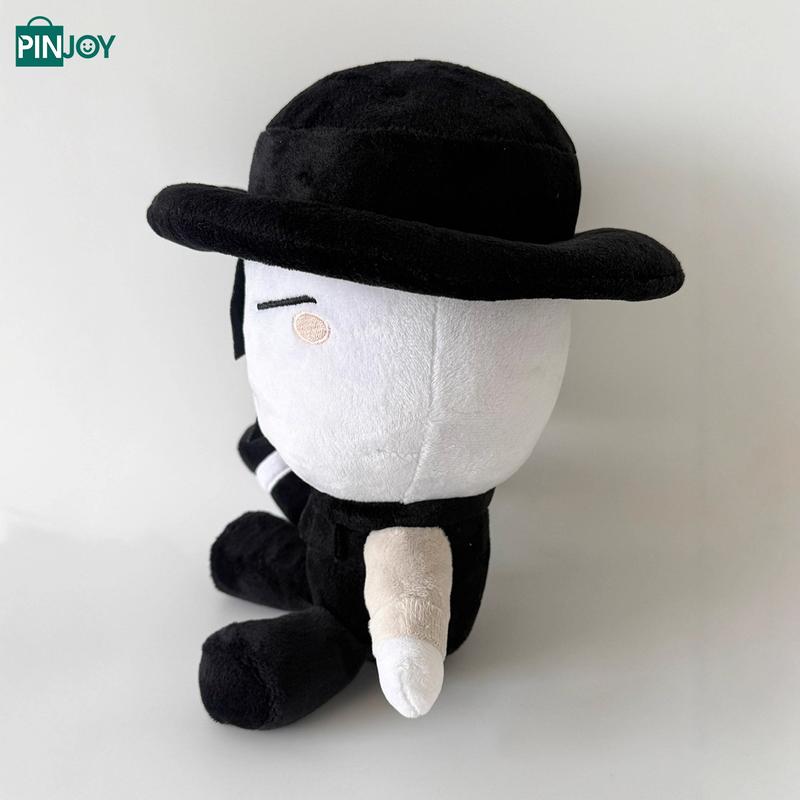 Black and White Masked Character Stuffed Doll, Video Game Inspired Collectible Desk Decor for Fans, Boys & Girls