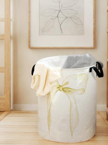 Durable Laundry Basket with Handle, Laundry Hamper, Bow Print Design, Foldable Clothes Storage Bin, Large Capacity Toy Organizer for Home Use