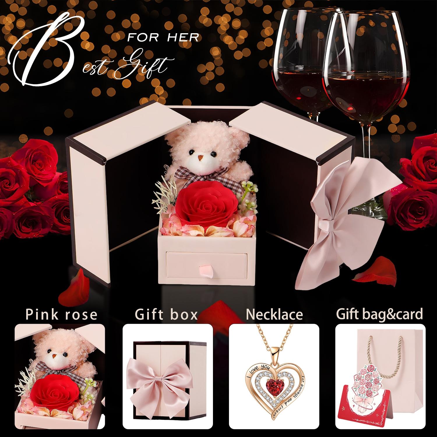 Valentine's Day Rose Box I Love You Necklace Pendant Soap Flower Gift Set, Mother's Day Jewelry, Birthday Present, Anniversary Gift, Themed Gift Box