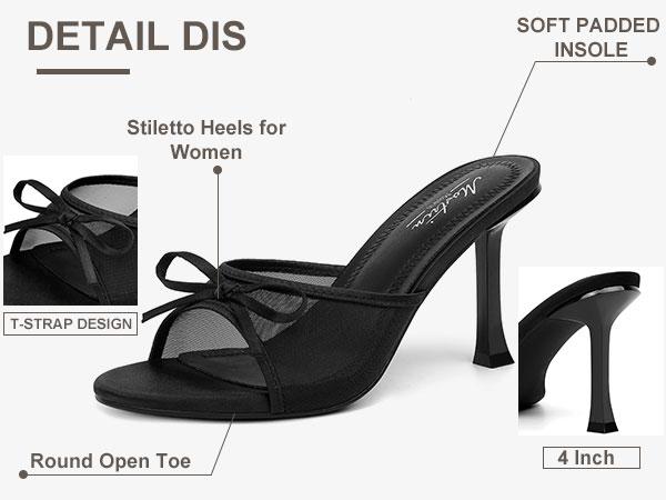 Mostrin Kitten Heels for Women Round Toe Heels With Bow Vintage Mules Sexy Slip on Stiletto Backless Sandals for Party Daily Shoe Footwear