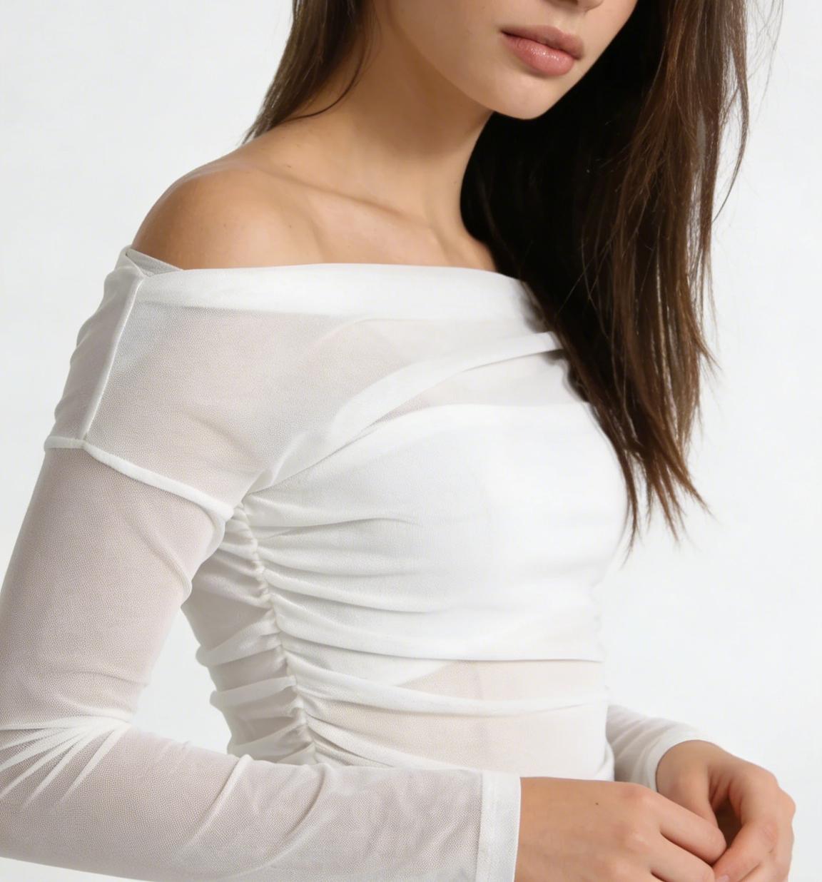 Women's Off-Shoulder Thin Sheer Ruffled Top, Slim Fit Y2K Aesthetic Style, Fashionable Summer Blouse for Women