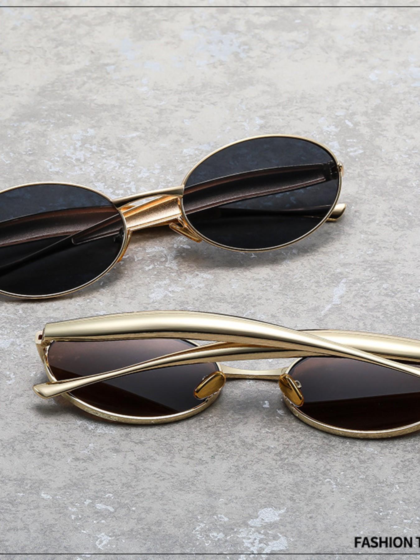 2026 New Oval Metal Sunglasses, Vintage Gold Frame, Gradient Lenses, Small Face Fine Frame, Trendy Street Style Women's Shades