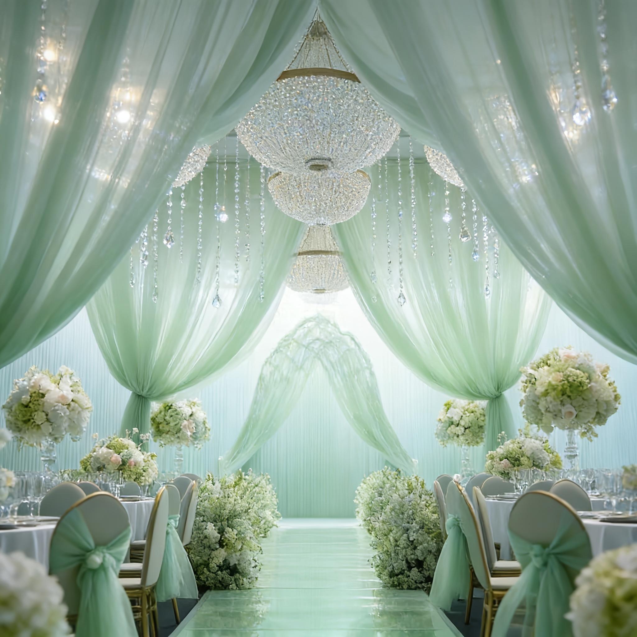 One piece of romantic light green large wedding tulle fabric, suitable for wedding arches, ceremony backdrops, tent decorations, Valentine's Day, Christmas, Halloween, Thanksgiving, etc., indoor and outdoor decorations, party banners, and pennants.