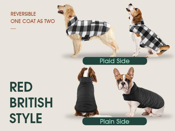 Kuoser Dog Winter Coat, Windproof Dog Fleece Jacket British Style Plaid Cold Weather Dog Vest Coats Kuoser Dog Winter Coat, Windproof Dog Fleece Jacket British Style Plaid Cold Weather Dog Vest Coats