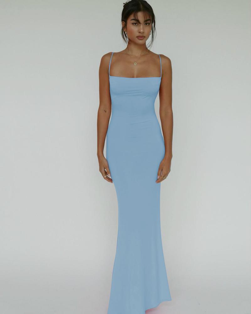 Women's Solid Spaghetti Strap Backless Bodycon Cami Maxi Dress Sleeveless Long Dress for Party Club Elegant Casual Holiday Vacation Dresses