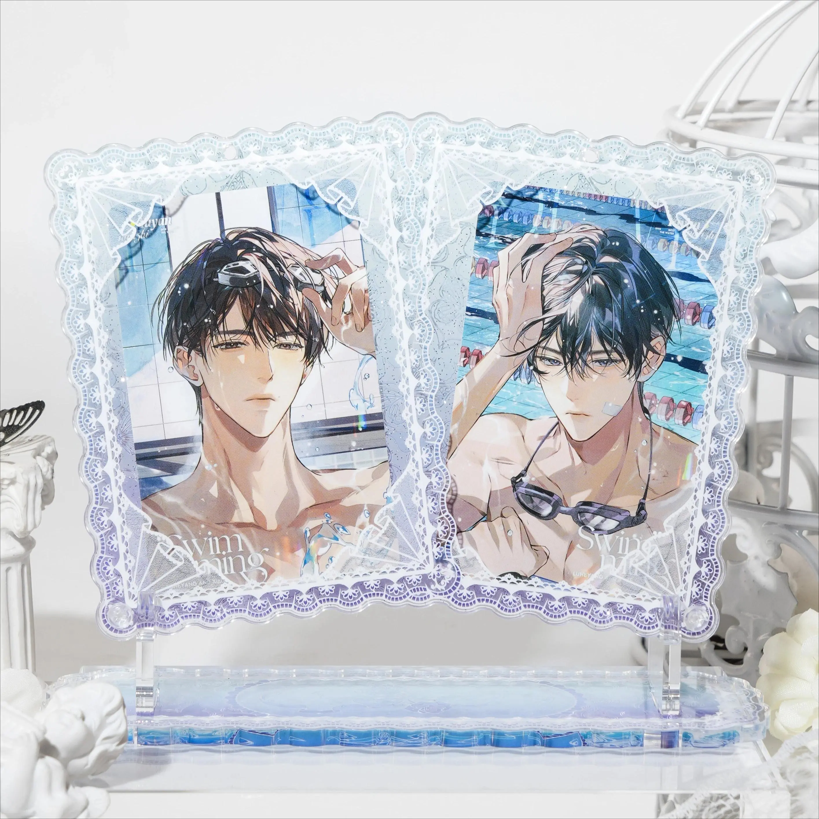 Lace Rose Double Photo Frame Acrylic Card Display Stand, Butterfly Floral Kpop Photocard Holder, Anime Trading Card Collection
