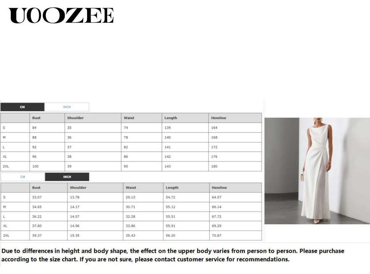 UOOZEE Women 2025 Summer/Spring Rayon Pleated Slightly Stretch & Sheer White A-Line Dress 2025 New Fashion Sleeveless Solid Color Split-Joint Round-Neck Elegant Evening Maxi Dresses - (Sizing Runs Small - Check Size Guide or Order Larger) Fit