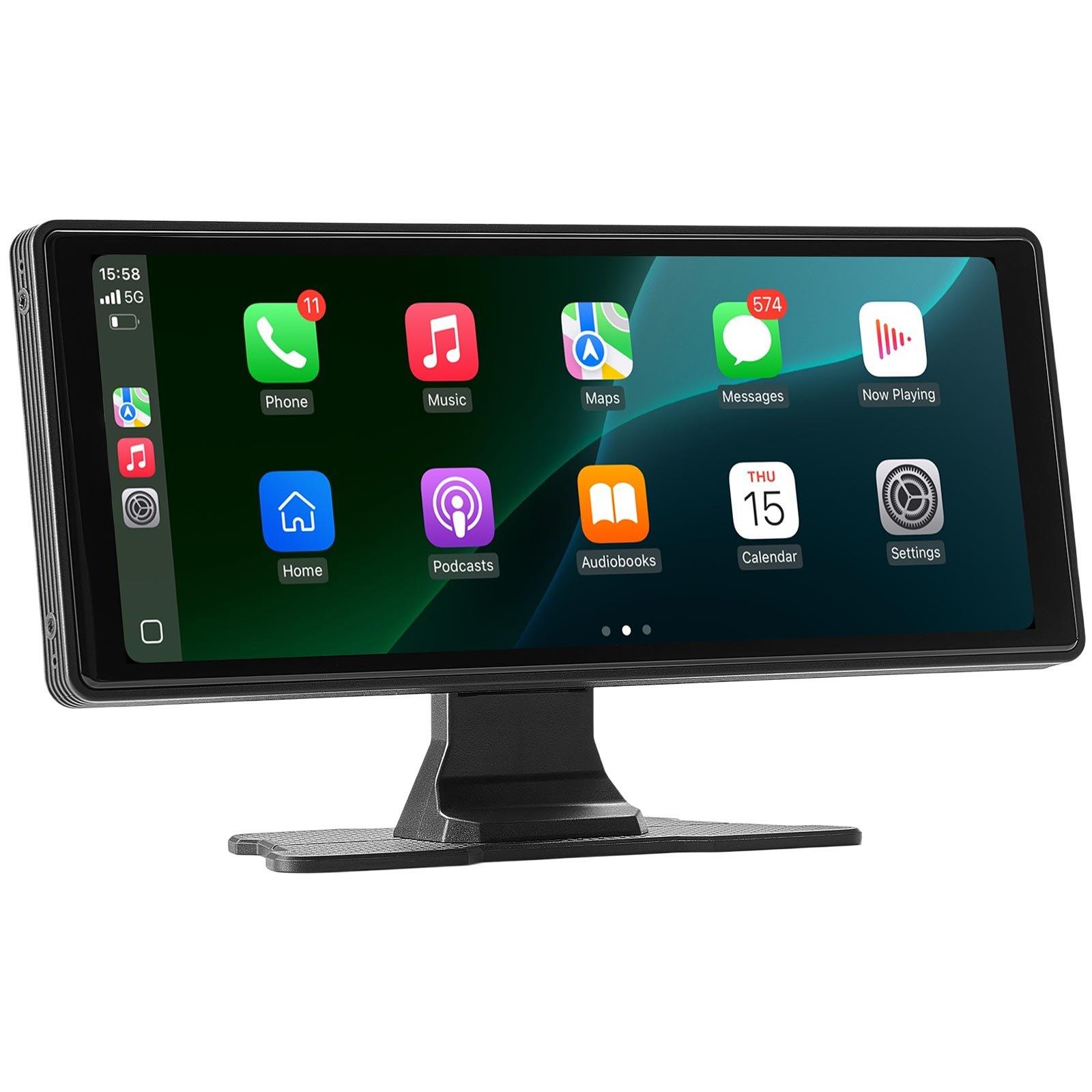 fathersdaygift  VEVOR Wireless Car Stereo, 10-Inch HD Portable Radio Touch Screen with Apple CarPlay and Android Auto, CarPlay Screen with Front Backup Cameras, Voice Control, Mirror Link, Bluetooth, GPS Navigation