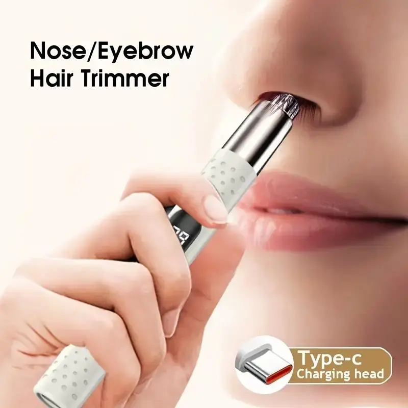 Portable Electric Nose Eyebrow Facial Hair Trimmer, Nose Hair Clipper for Men & Women, Gentle Comfort No Pulling, Beauty, Stylish Simple Cordless USB Rechargeable for Nose Hair, Eyebrow Ear Hair Trimming, Travel Friendly, Easy to Clean, Gift for Husband