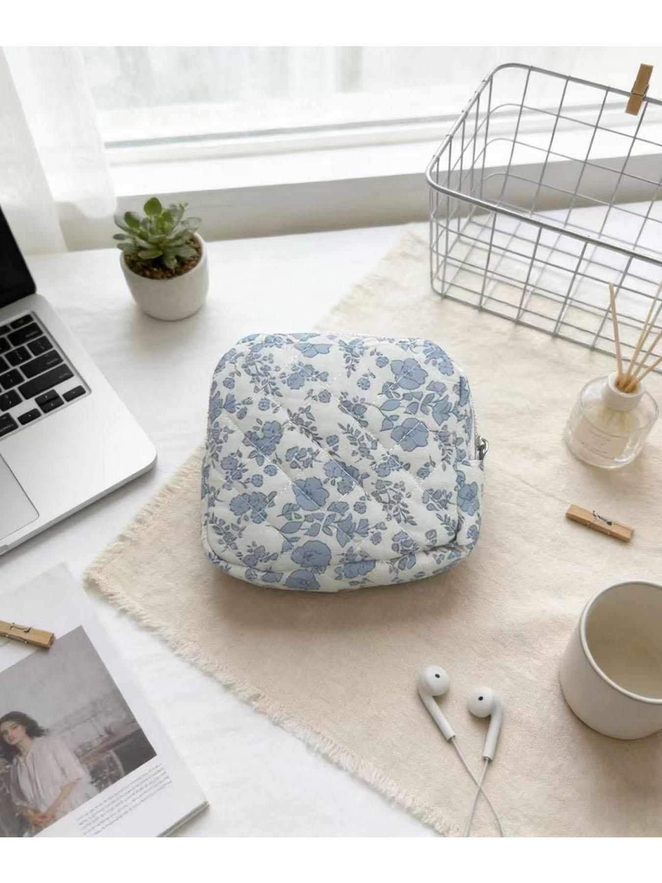 Bow Embroidery Quilted Makeup Bag, Small Portable Cosmetic Pouch for Women, ONLY 1 PC