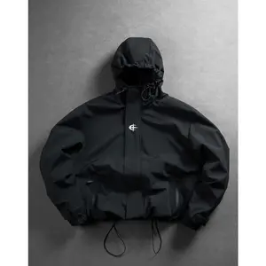 Men's Lightweight Windproof Hooded Rain Jacket, Water Resistant Zip Front Track Jacket, Breathable Black Outdoor Running Coat with Adjustable Hood, Casual Bomber Style Jacket for Travel & Hiking.