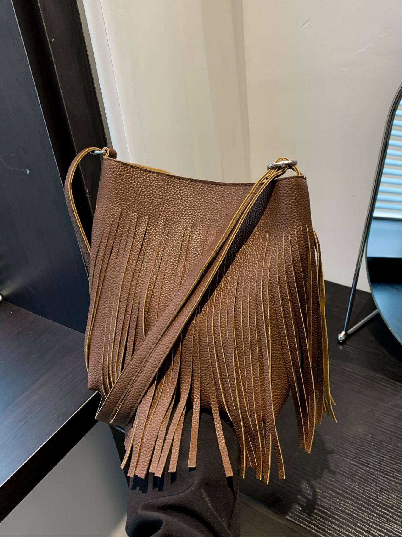 Women's Boho Tassel Decorated Crossbody Bag, Bohemian Pu Leather Shoulder Bag for Daily Used, Casual Trendy Versatile High-quality Daily Commuting Bag, Bags Crossbody, Purse Women, Girl Fashionable Shopping Bag, Summer Hobo, Boho Style Crossbody