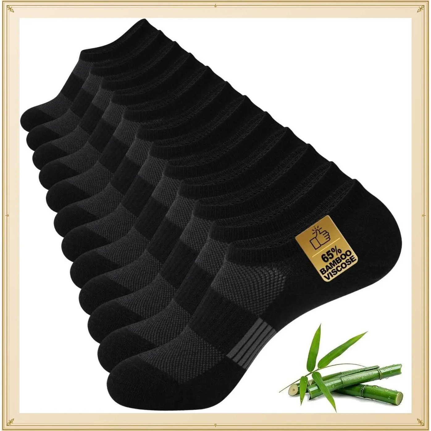 No Show Socks Men, Breathable Bamboo Rayon Low Cut Footies 6 Pairs | Moisture-Wicking, Non-Slip Invisible Seamless Design, Short Ankle Liners, Ideal Hidden Socks for Sneakers LoafersGift