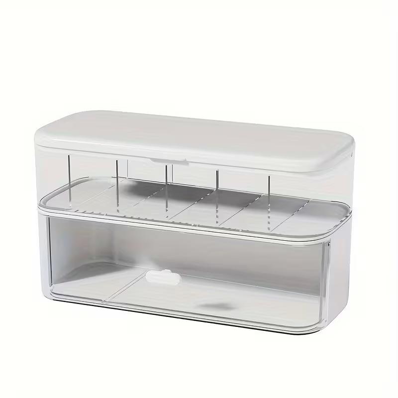 Double-Layer Transparent Desktop Cable Organizer Box, Compact Cord & Charger Storage, Adjustable Compartments, Home Office Use, Table Organizers, Desk Organizer Tidy